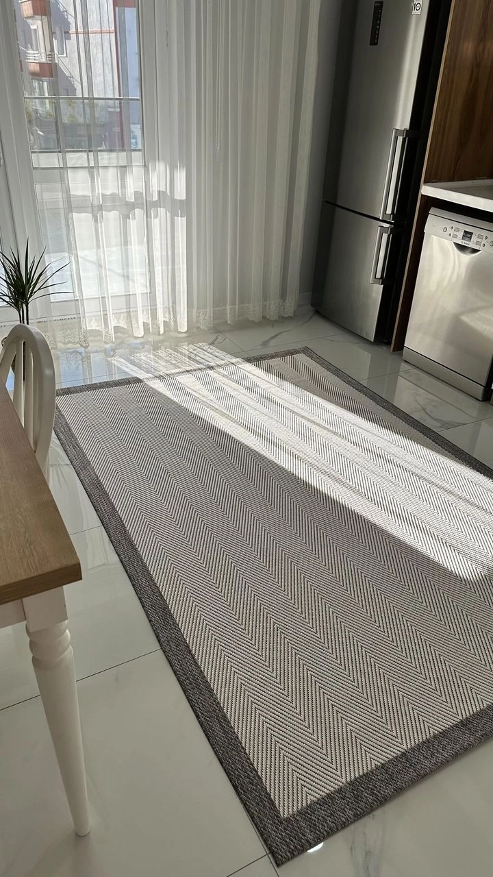 Antrasit Çerçeve Krem Zikzak Desenli Siesta Serisi Sisal Halı