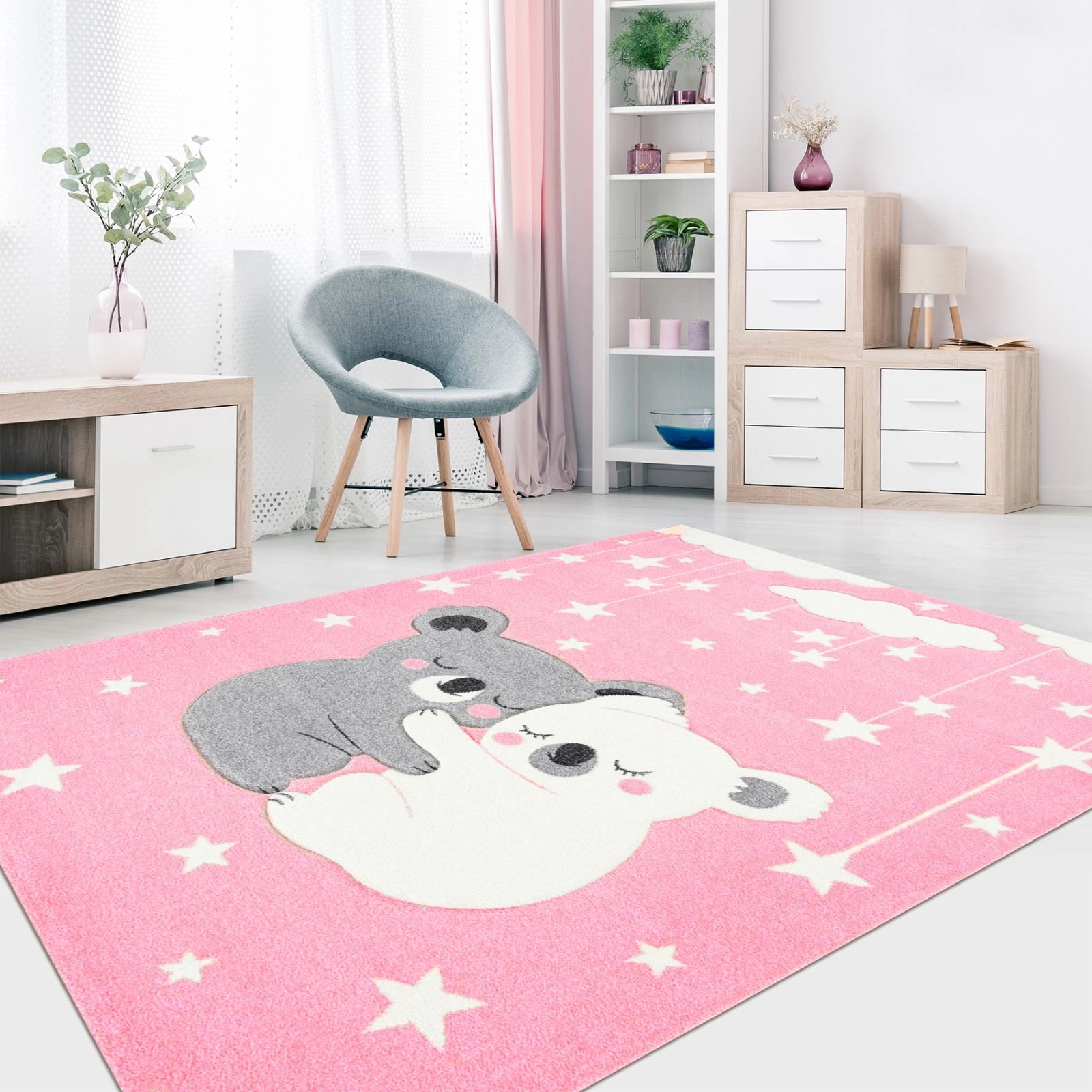 Pembe Desenli  Çocuk Odası Dijital Baskı Yıkanabilir Halı