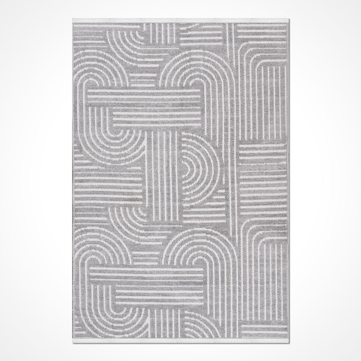 Gri Kıvrım Desenli Kaymaz Taban Kilim Rana Serisi