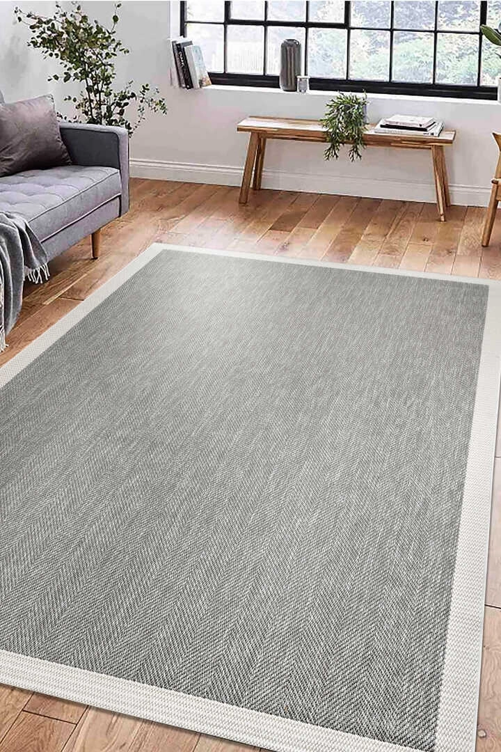 Krem Seritli Gri  Balıksırtı Desenli  Piala Serisi Sisal Halı