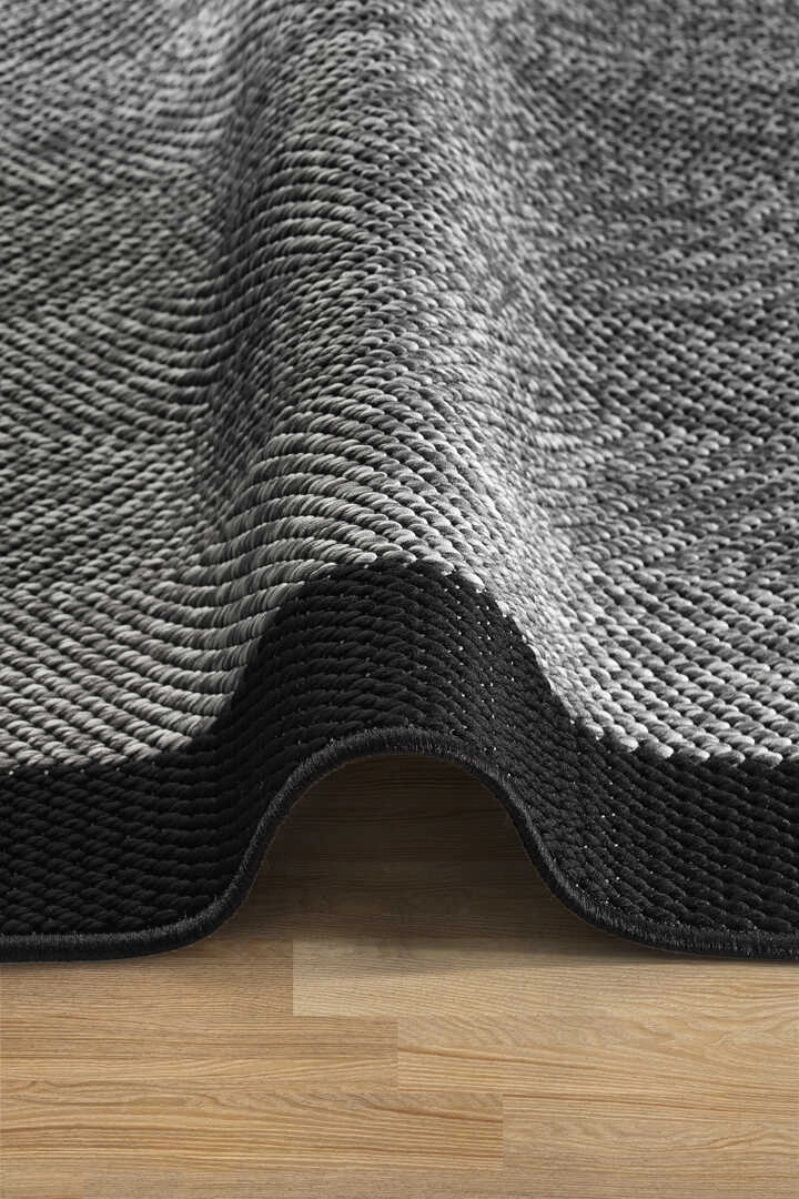 Siyah  Seritli Gri Balıksırtı Desenli  Piala Serisi Sisal Halı