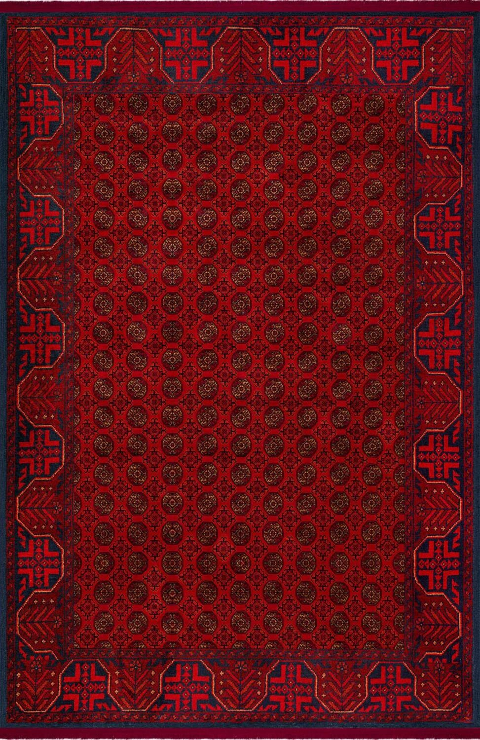 Bordo Afgan Desenli Dijital Baskı Yıkanabilir Halı