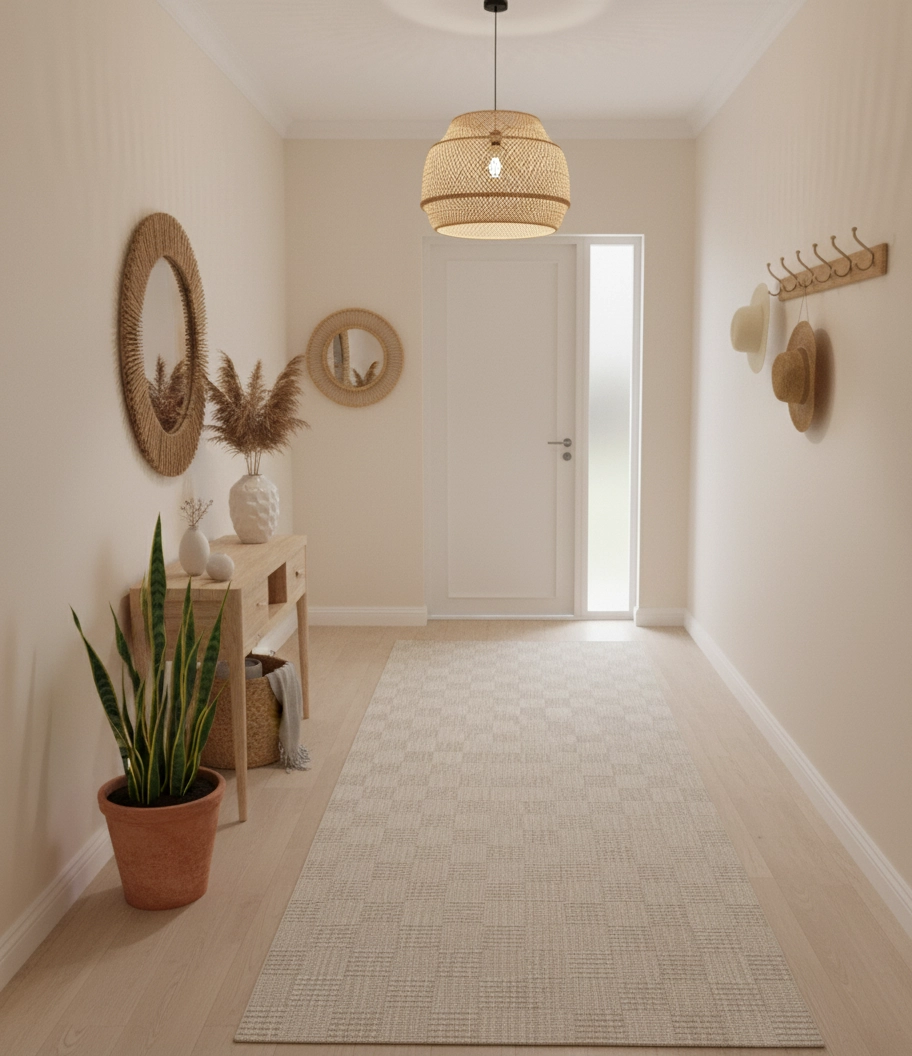 Bej Kare Desenli Siesta Serisi Sisal Halı