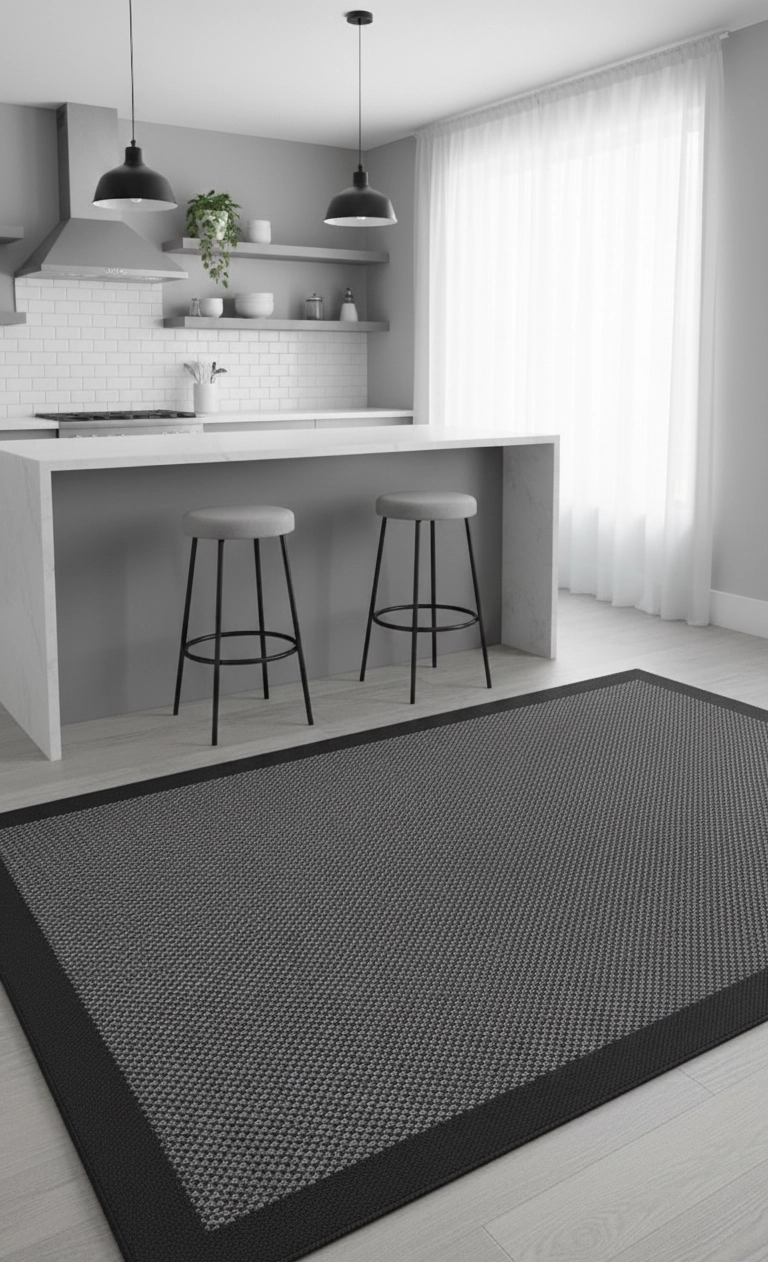 Siyah Çerçeve Gri Desenli Sisal Halı Plus Serisi