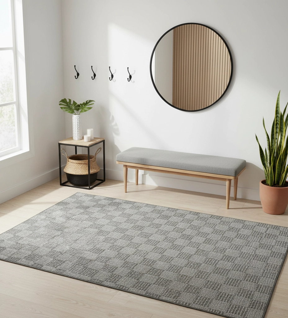 Gri Kare Desenli Siesta Serisi Sisal Halı