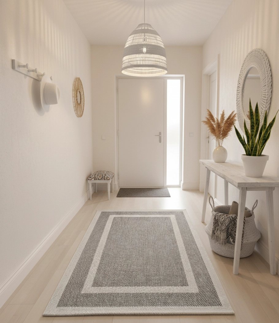 Gri Çift Şeritli Krem Sisal Halı Sisal Plus Serisi