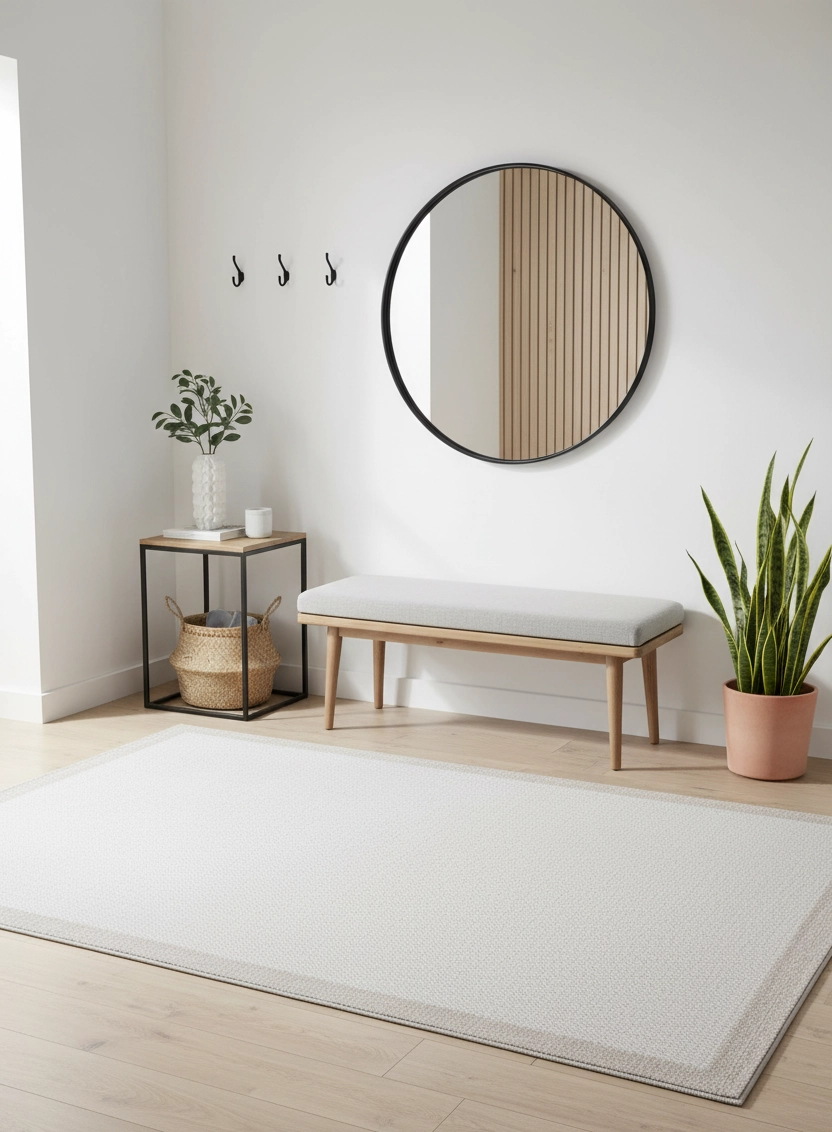 Krem Bej Çerçeve  Krem Desenli Sisal Halı Plus Serisi