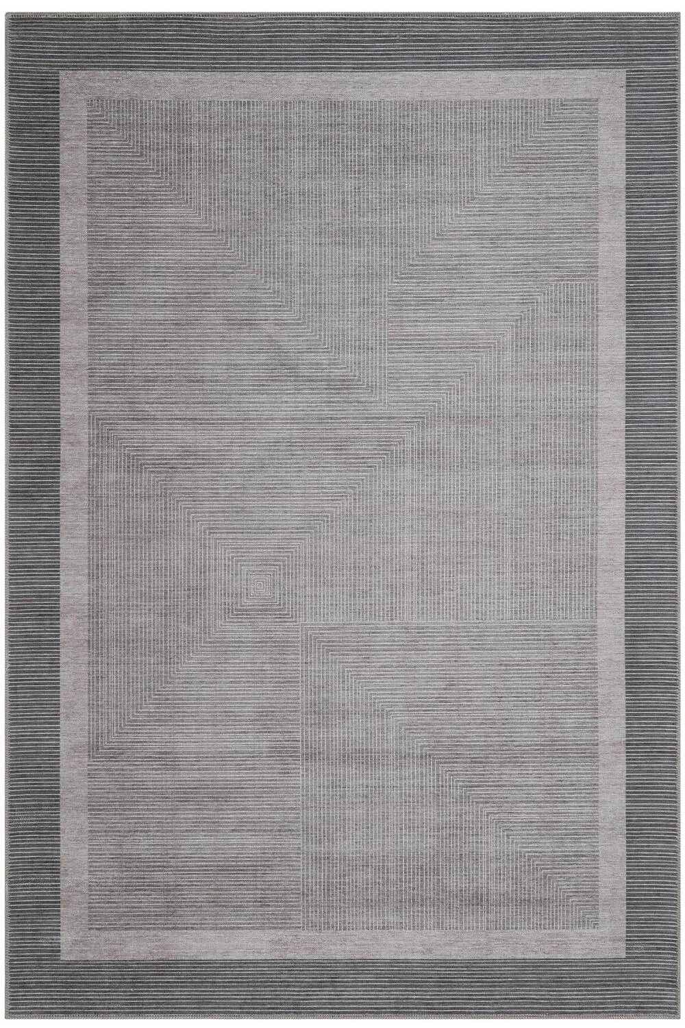 Koyu Gri Çizgi Desenli Modern Dijital Baskı Yıkanabilir Halı
