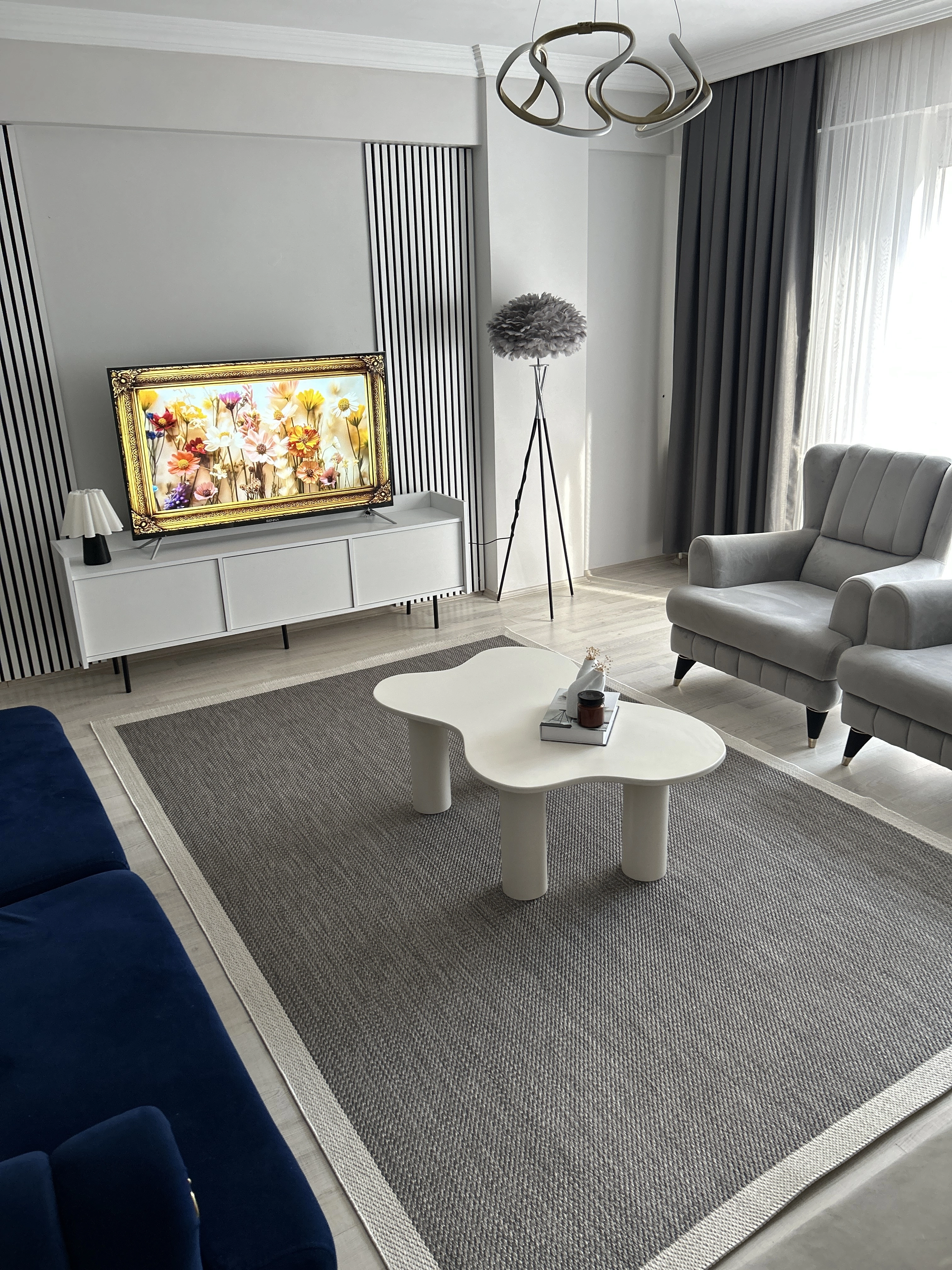 Siesta Serisi Antrasit Krem Seritli Sisal Halı