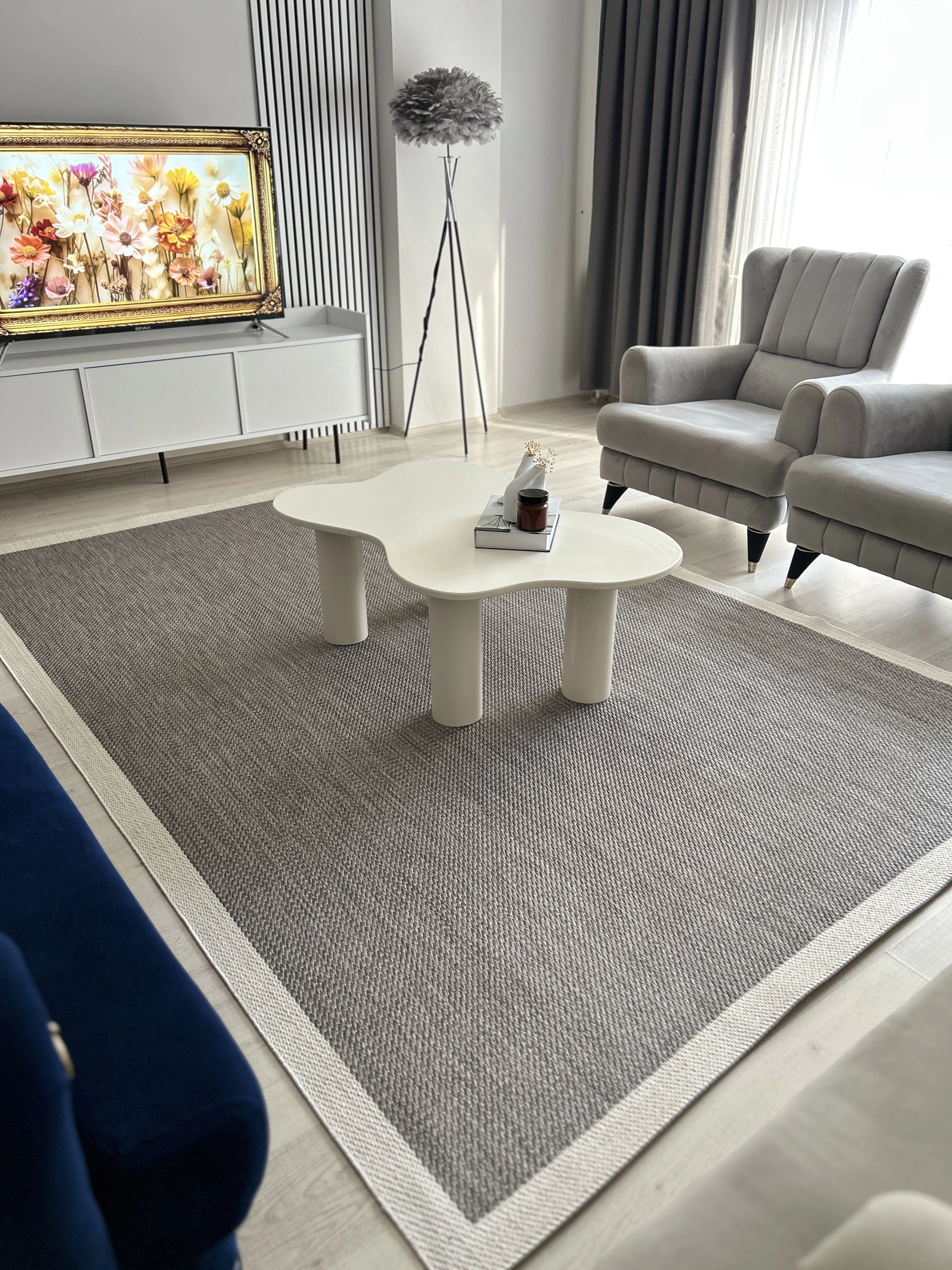 Siesta Serisi Antrasit Krem Seritli Sisal Halı