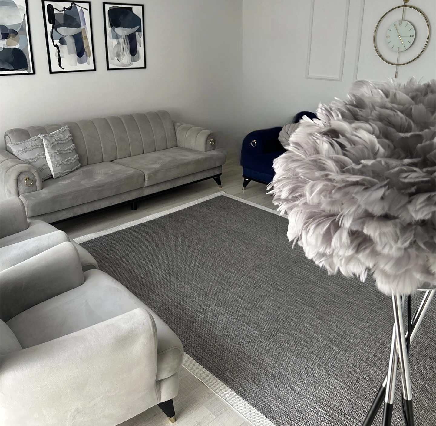 Siesta Serisi Antrasit Krem Seritli Sisal Halı