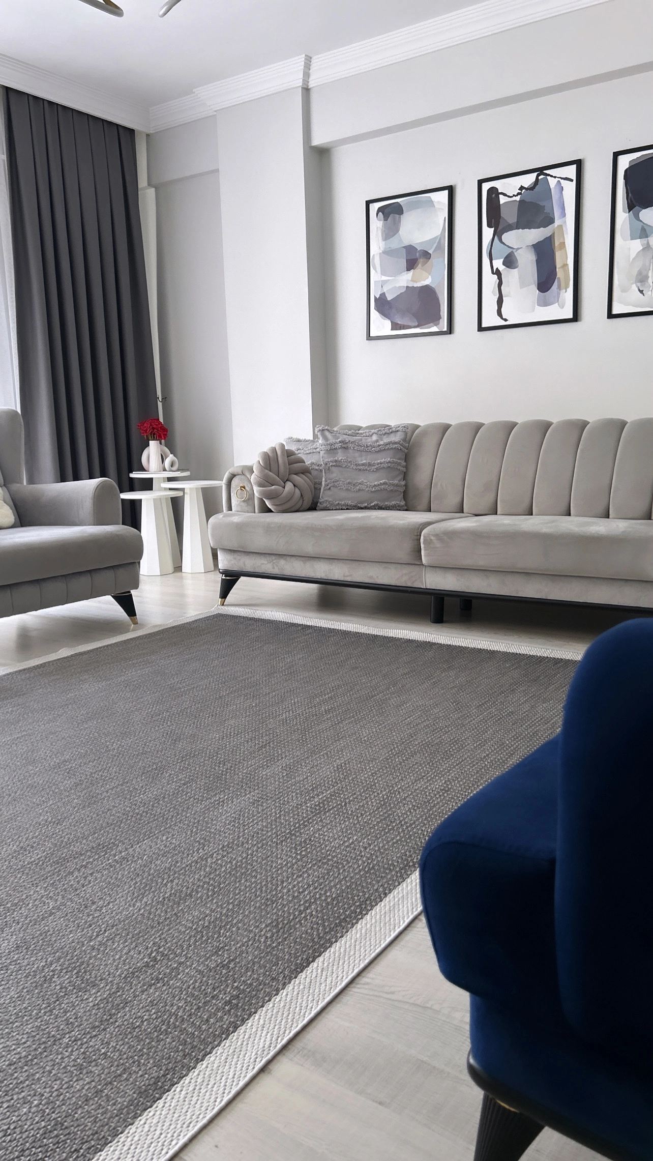 Siesta Serisi Antrasit Krem Seritli Sisal Halı