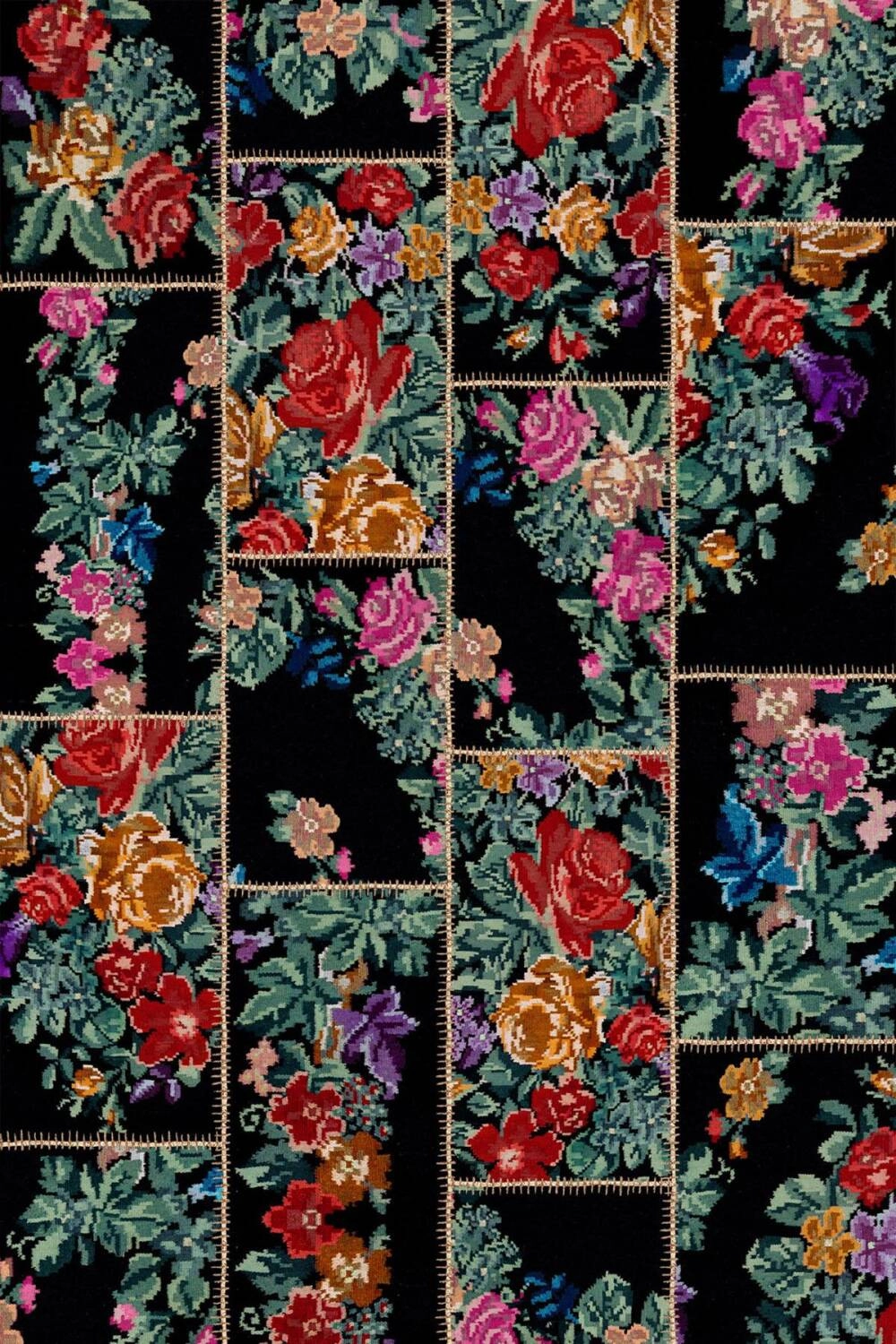 Siyah Patchwork Desenli Dijital Baskı Yıkanabilir Halı