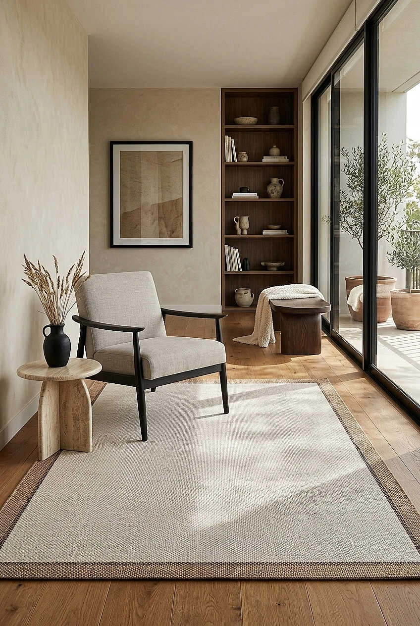 Kahve Çift Bordürlü Sütlü Kahve Desenli Natura Serisi Sisal Halı