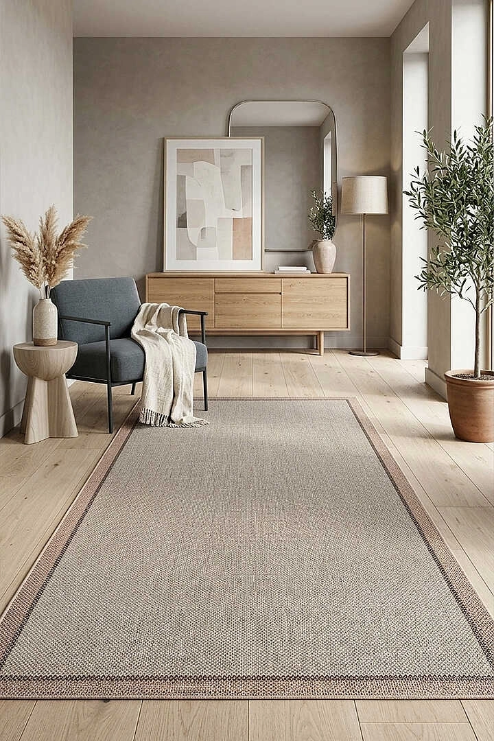 Kahve Çift Bordürlü Sütlü Kahve Desenli Natura Serisi Sisal Halı