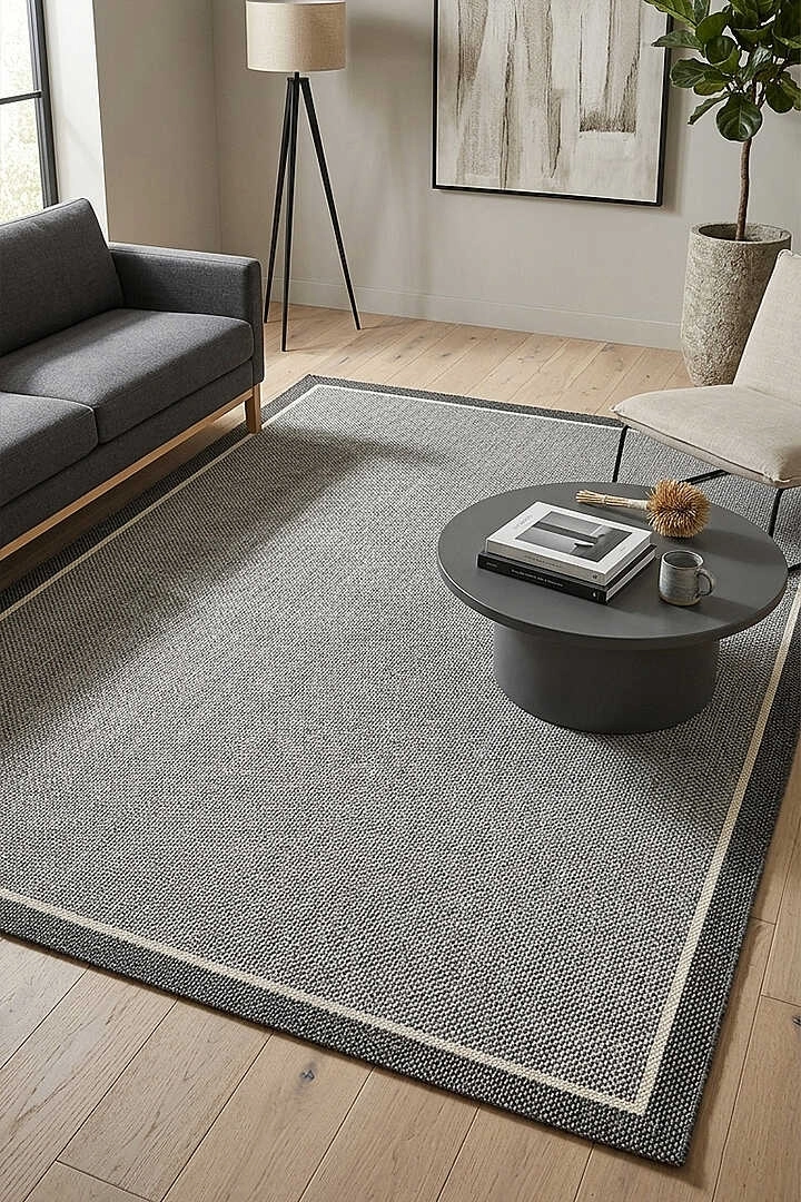 Antrasit Çift Bordürlü Gri Desenli Natura Serisi Sisal Halı