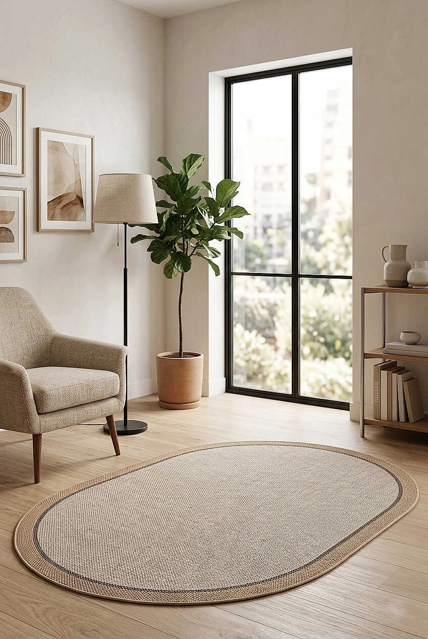 Kahve Çift Bordürlü Sütlü Kahve Desenli Natura Serisi Sisal Halı