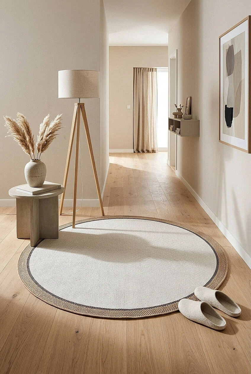 Kahve Çift Bordürlü Sütlü Kahve Desenli Natura Serisi Sisal Halı