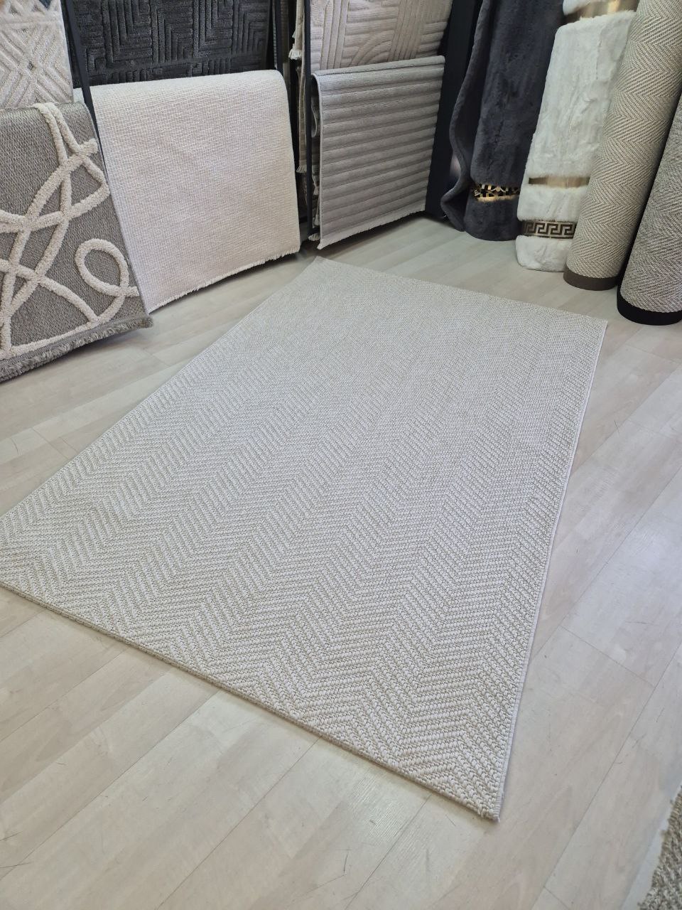 Krem Zikzak Desenli Veranda Serisi Sisal Halı