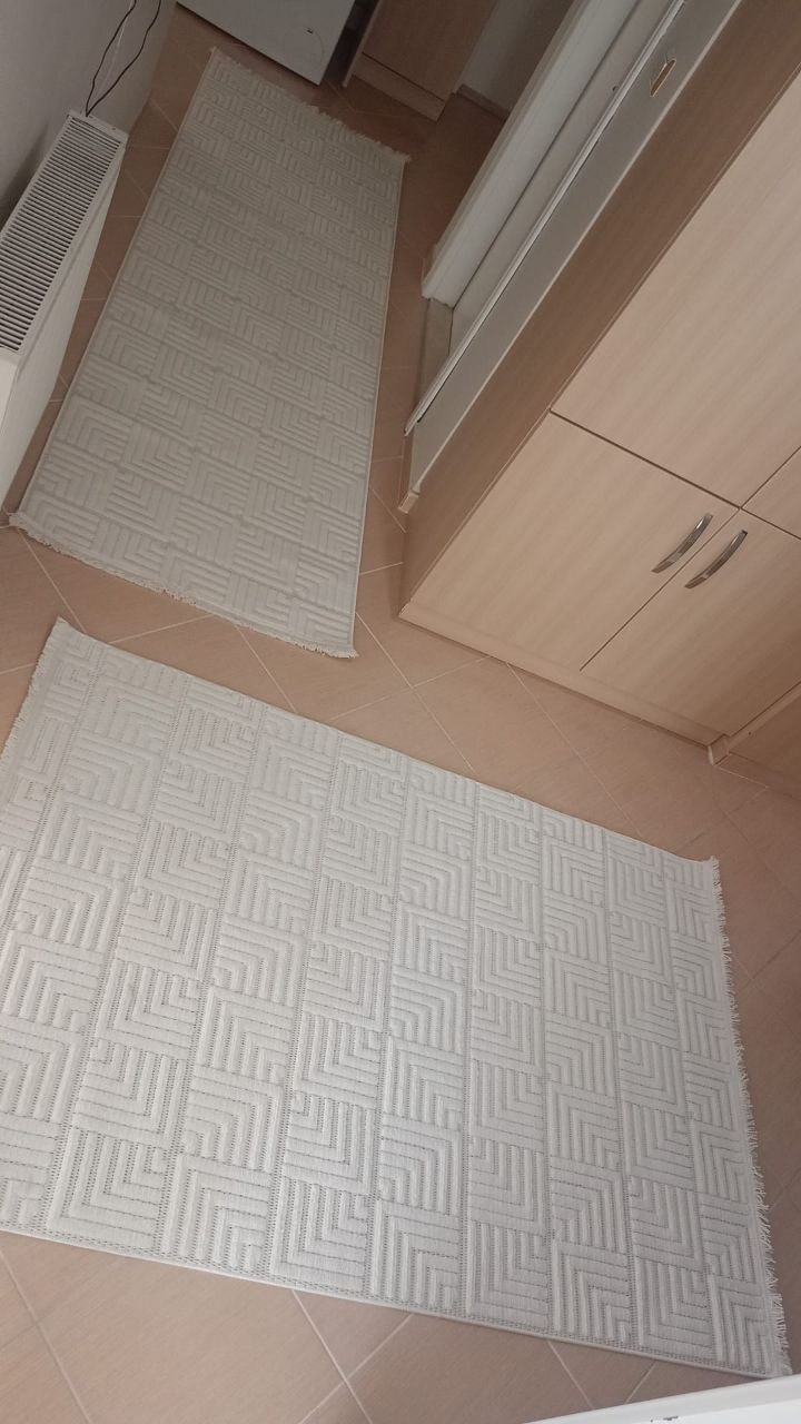 Krem Kare Desenli Dizayn Serisi Halı