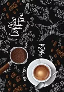  Mutfak Siyah Desenli Dijital Baskı Yıkanabilir Halı