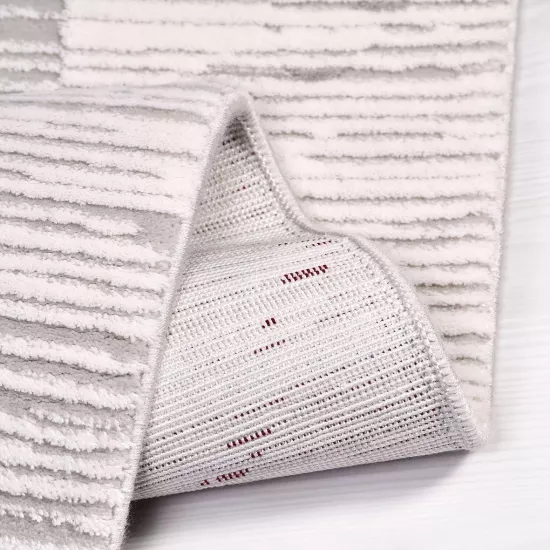 Gri Bordo Çizgi Desenli Royal Serisi Bambu Halı 