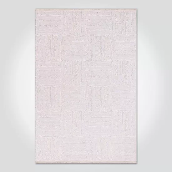 Krem Kare Çizgi Desenli Royal Serisi Bambu Halı 