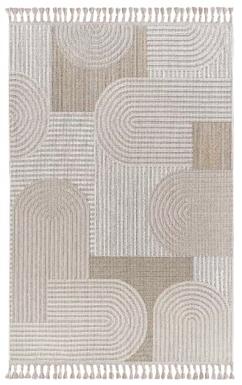 Bej Çizgili İskandinav Tarzı Bukle Halı Oslo Serisi 