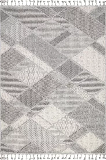 Gri Kare Desenli İskandinav Tarzı Bukle Halı Oslo Serisi 