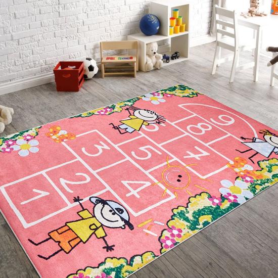 Pembe Dijital Baskı Yıkanabilir Çoçuk Halısı
