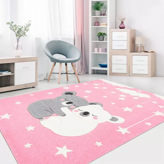 Pembe Desenli  Çocuk Odası Dijital Baskı Yıkanabilir Halı