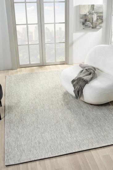 Gri Zikzak Desenli Hasır Tarzı Bombay Serisi Halı