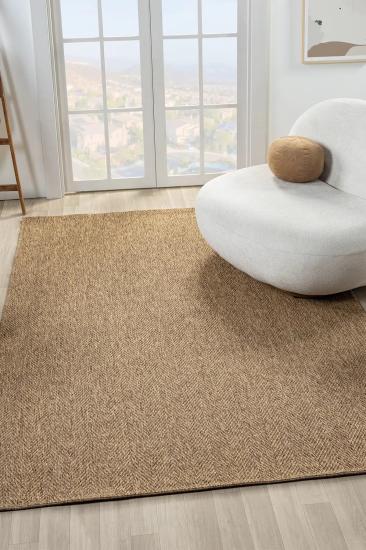 Kahverengi Zikzak Desenli Hasır Tarzı Bombay Serisi Halı