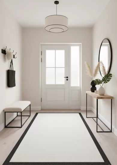 Siyah Çerceve Krem Desenli Natura Serisi Sisal Halı