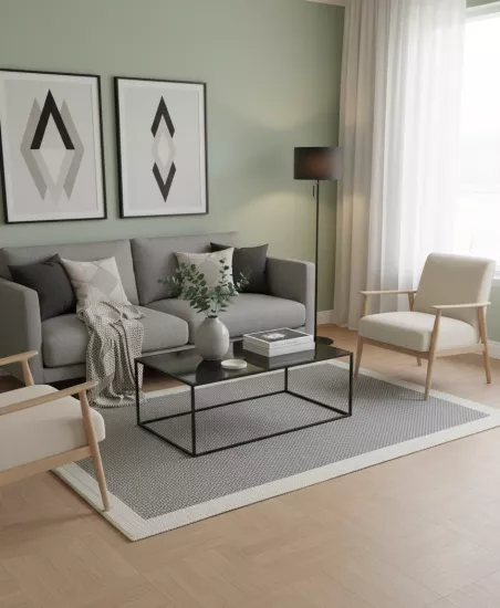 Krem Seritli Gri Desenli  Piala Serisi Sisal Halı