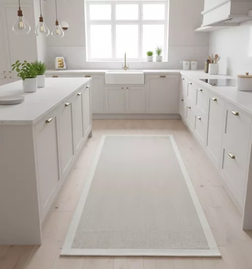 Bej Krem Zikzak Desenli Krem Seritli  Sisal Halı Plus Serisi