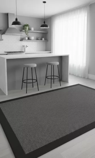 Siyah Çerçeve Gri Desenli Sisal Halı Plus Serisi