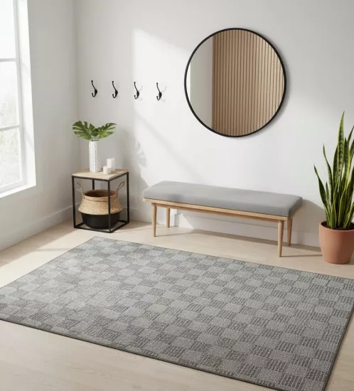 Gri Kare Desenli Siesta Serisi Sisal Halı