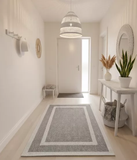 Gri Çift Şeritli Krem Sisal Halı Sisal Plus Serisi