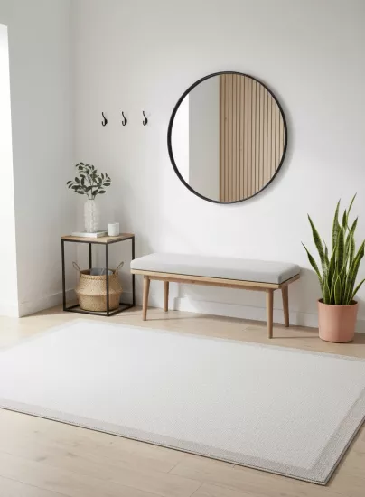 Krem Bej Çerçeve  Krem Desenli Sisal Halı Plus Serisi