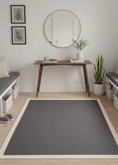 Krem  Çerceve Antrasit Desenli Natura Serisi Sisal Halı