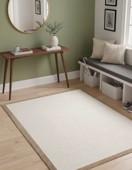 Bej Çerceve Krem Desenli Natura Serisi Sisal Halı