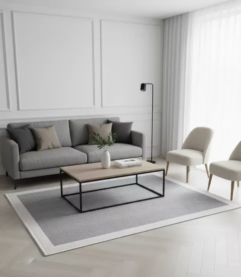 Krem Seritli Gri  Balıksırtı Desenli  Piala Serisi Sisal Halı