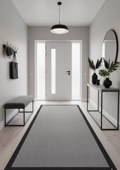 Siyah Çerceve Gri Desenli Natura Serisi Sisal Halı