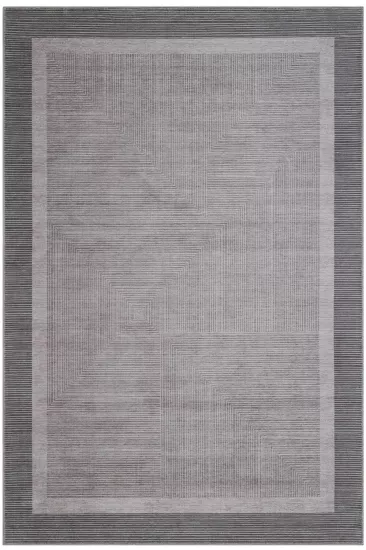 Koyu Gri Çizgi Desenli Modern Dijital Baskı Yıkanabilir Halı