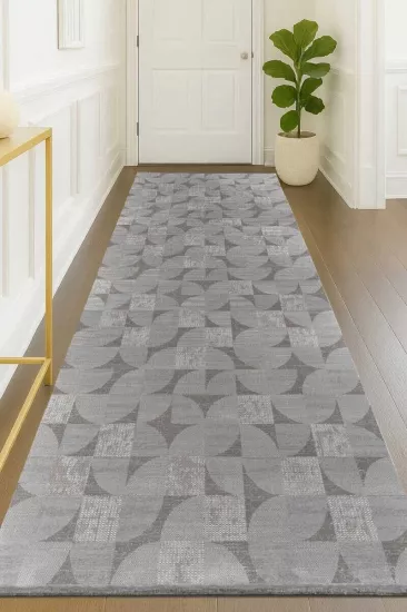 Gri Geometrik Desenli Hayal Serisi Kadife Halı