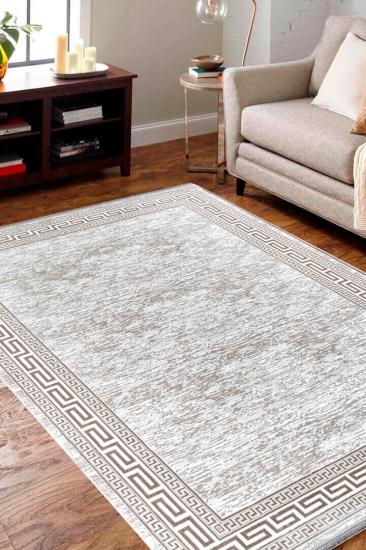 Bej Çerceve Desenli  Hayal Serisi Kadife Halı