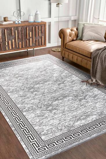 Gri Çerceve Desenli  Hayal Serisi Kadife Halı
