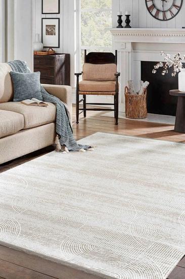 Bej Kıvrım Desenli Hayal Serisi Kadife Halı