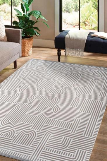 Bej Kıvrım Desenli Hayal Serisi Kadife Halı